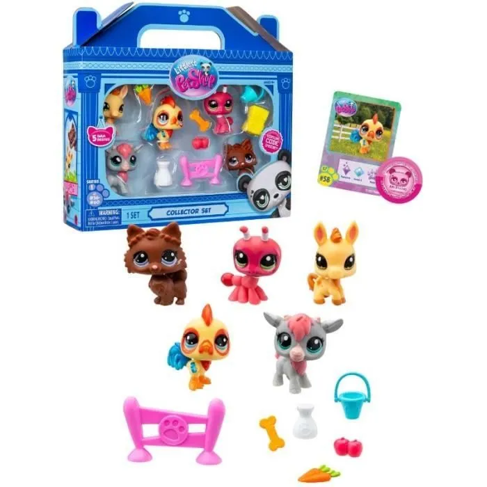 Littlest Pet Shop - BASIC FUN - Farm Besties - 5 animaux avec bobblehead - 7 accessoires - Série 1 Génération 7-0