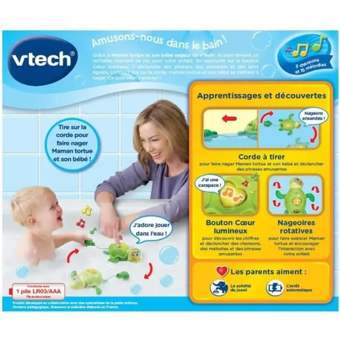 Jouet de Bain - VTECH BABY - Maman Tortue et son Bébé Nageur - Vert - Mixte - 12 mois et plus-6