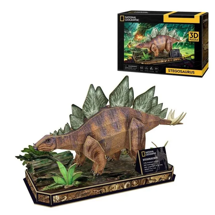 Puzzle Party town - National Geographic Stegosaurus, 3D Enfants 8 Ans, Puzzle, Jouets, Jeux de Dinosaures,-0