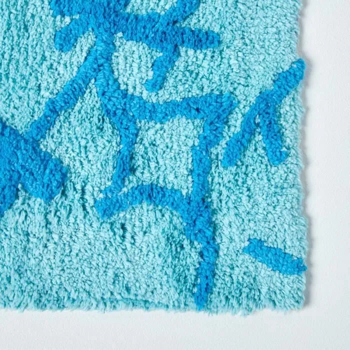 Tapis de bain en Coton damassé Bleu-1