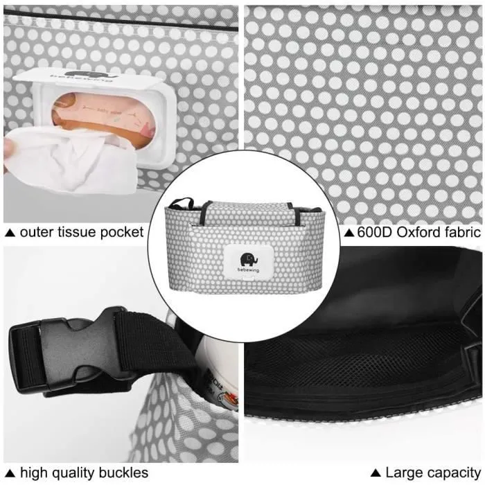 Sac de rangement universel pour poussette de bébé,Organiseur de poussette - Sac à langer universel multifonction ( Point blanc)-3