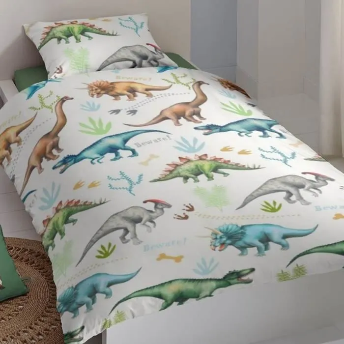 Housse de Couette - Good Morning Dino - 1-personne - 140x200/220 cm - Blanc - 100% coton-3