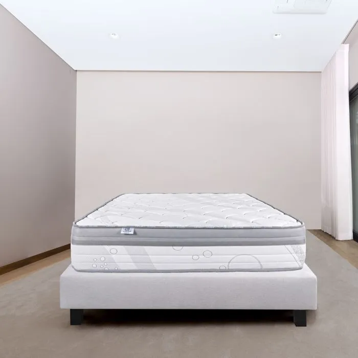 Ensemble Matelas 140x190 cm, ViscoPlus, 26 cm, mémoire de forme, ferme, face été/hiver + sommier gris ep20cm-0