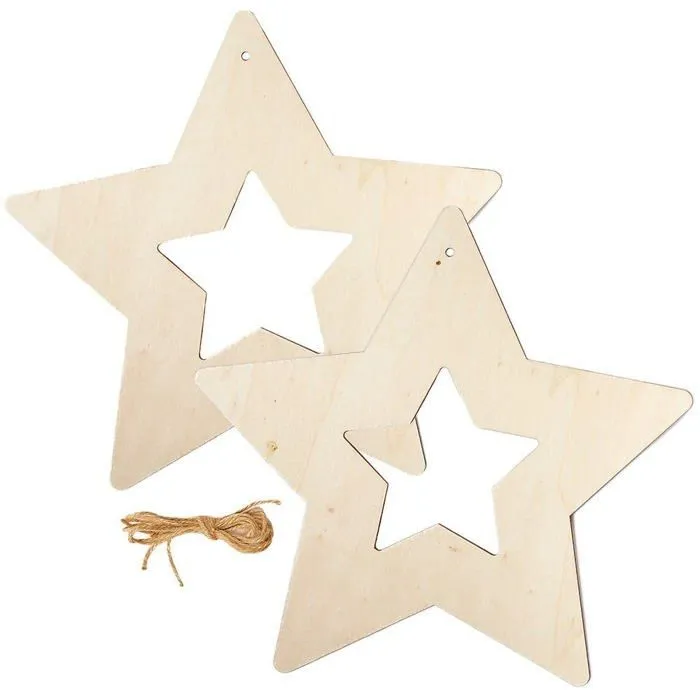 Jeu de stickers Baker ross - FX261 - Etoile Bois Decoration - Lot de 6, Decoration de Noel ()-1