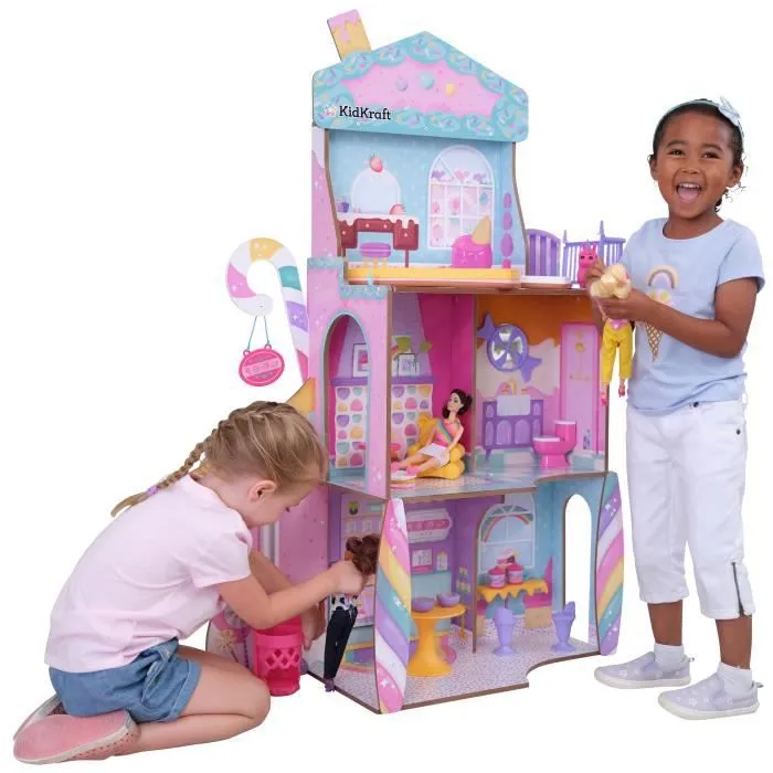 KidKraft - Maison de poupées en bois chateau Candy Castle avec 28 accessoires inclus
