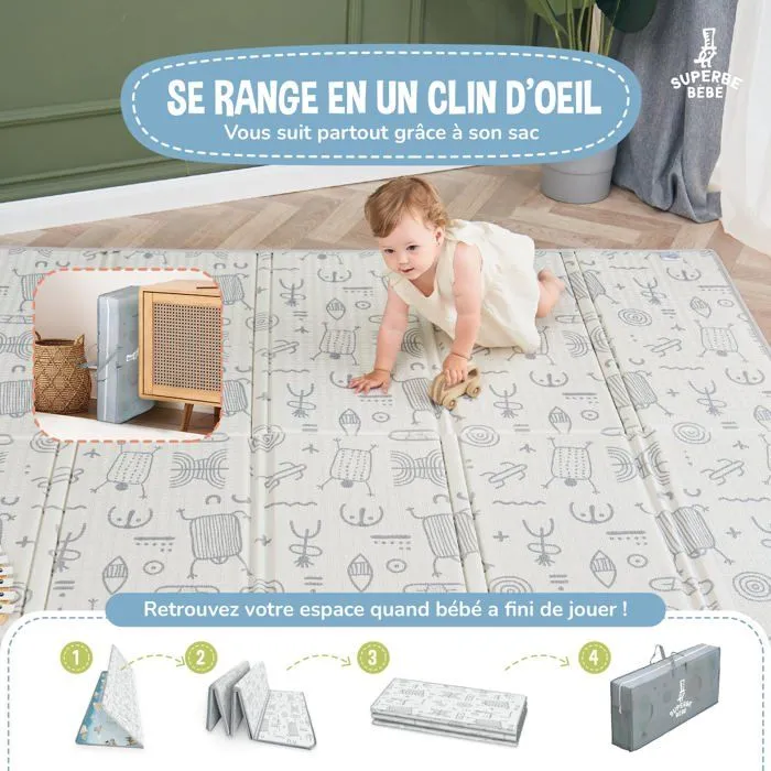 Tapis de Jeu en mousse, épais et pliable pour enfants - 180 x 150 x 1 cm - PTEROGLYPHE | SUPERBE BEBE-2
