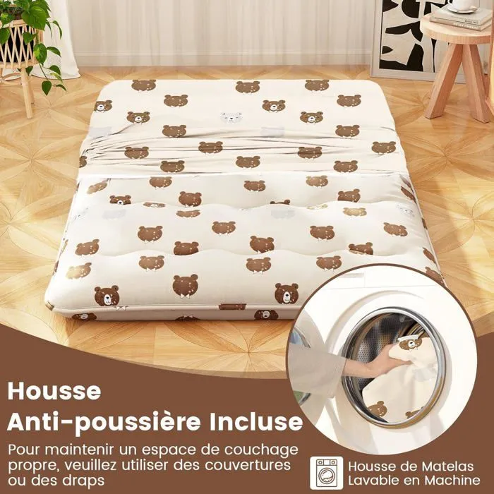 COSTWAY Matelas Futon Japonais 140x200CM - Surmatelas Amovible, Matelas de Sol Pliable - Maison, Camping-car, Dortoir - Ours Brun-5