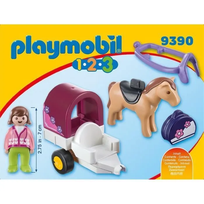 PLAYMOBIL 1.2.3 - 9390 - Carriole avec cheval pour enfant de 18 mois et plus-1