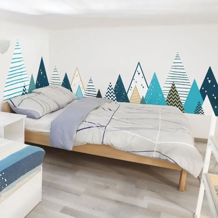 Stickers muraux enfants - Decoration chambre bébé - Autocollant mural géant montagnes scandinaves Tipika - H45 x L180 cm-2