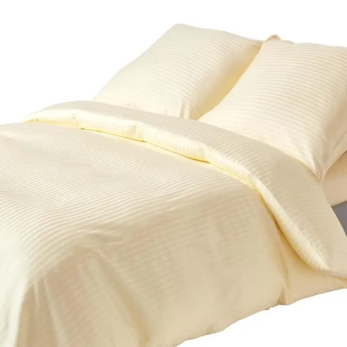 Parure de lit - Homescapes - Jaune pastel - 100% coton Egyptien 330 fils - Motif rayé et satiné-0
