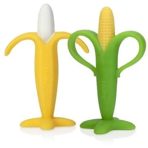 Lots de 2 anneaux de dentition - NUBY - Banane et Maïs - Silicone - Dès 3 mois-0