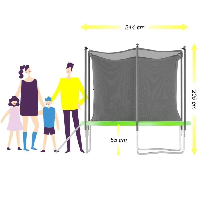 Trampoline de jardin ø244 cm- 8FT- Filet intérieur Vert-1
