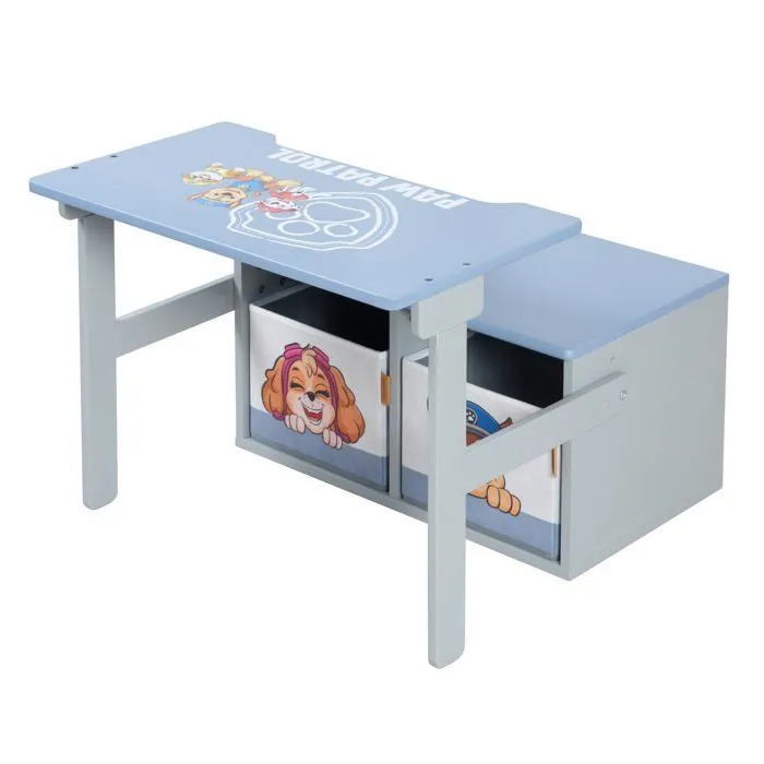 Bureau Enfant 2EN1 ROBA Pat'Patrouille - Transformable en Banc avec 2 Boites de Rangements en Tissu - Bleu / Gris-2