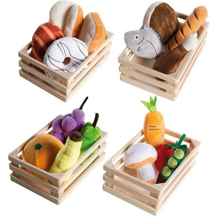 ROBA Jouets Fruits et Légumes pour Marchande et Cuisine Enfant + 4 Paniers en Bois-0