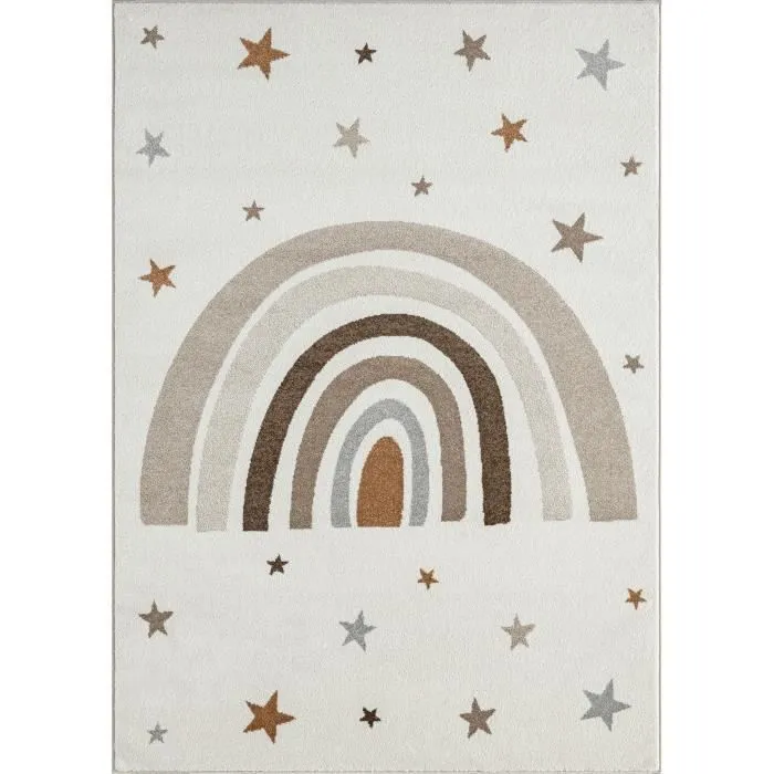 Tapis moderne doux pour enfants | Motif arc-en-ciel en crème 120x120 rond | Chambres de filles et de garçons - The Carpet SOUND-3