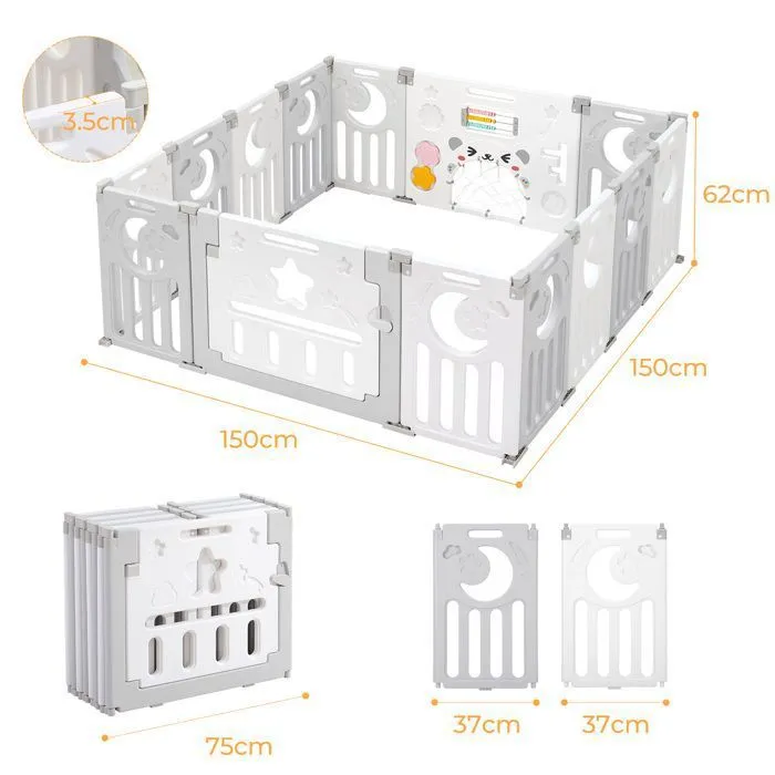 Parc Bébé Plastique Pliant 12+2 Panneaux d’Activité et Porte Barrière Sécurité Enfant Protection Intérieur Gris-3