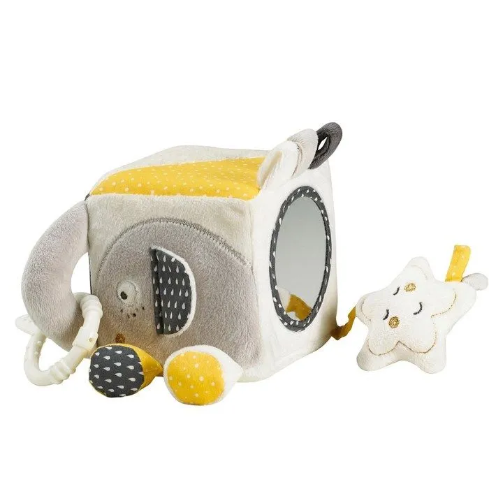Cube d'activités bébé en velours gris - SAUTHON - Babyfan - Anneaux de dentition - Stimule l'éveil - Mixte-1