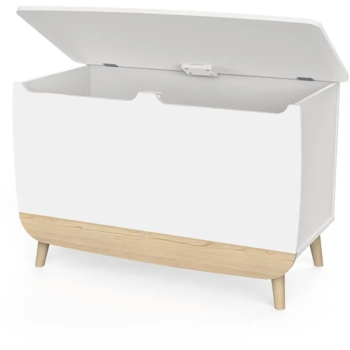 Coffre à jouets - FIRMIANA - Style scandinave - Blanc mat / Chêne kronberg - 82,4 x 39,1 x 58,9 cm - DEMEYERE-1