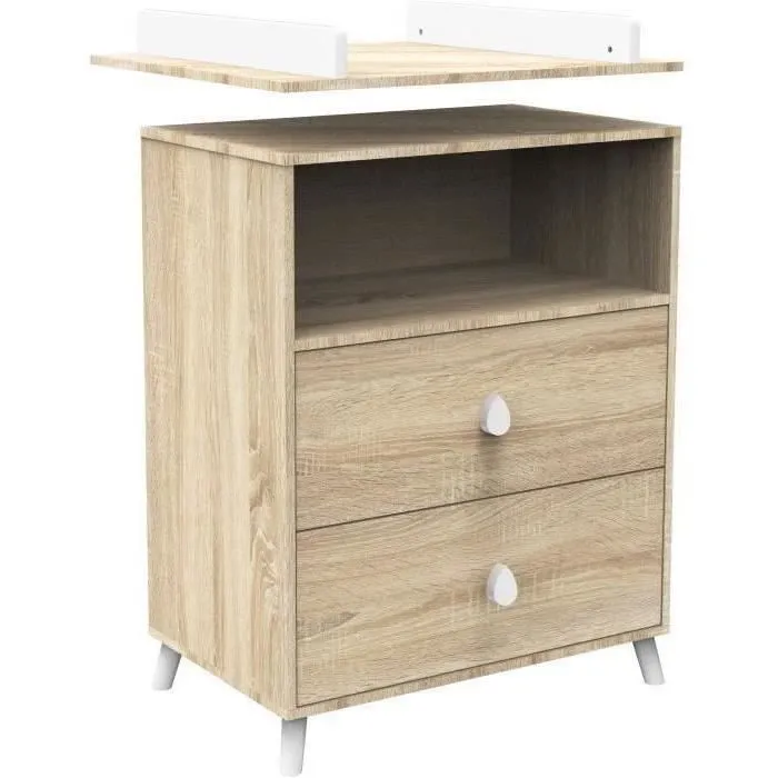 Chambre bébé duo MONTANA - Lit 120x60 + Commode à langer 2 tiroirs décor chêne doré - SAUTHON-4
