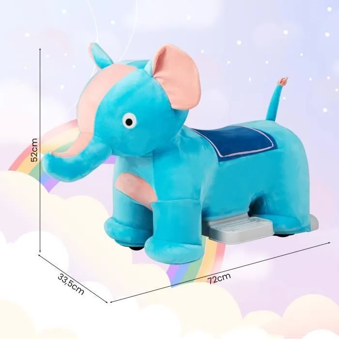 COSTWAY Voiture Electrique Enfant en Peluche Eléphant avec Musique, Pédale Latérale & Guidon Antidérapant, Charge 25KG, 3 Ans+-3
