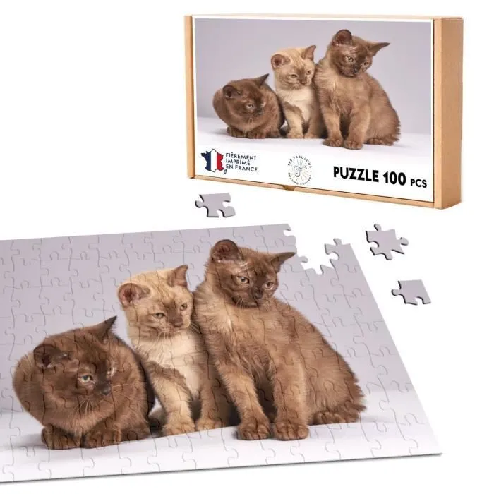 Puzzle Classique 100 pièces Bebe Chats Siamois Persan Poils Longs Chat Trio Mignon-0