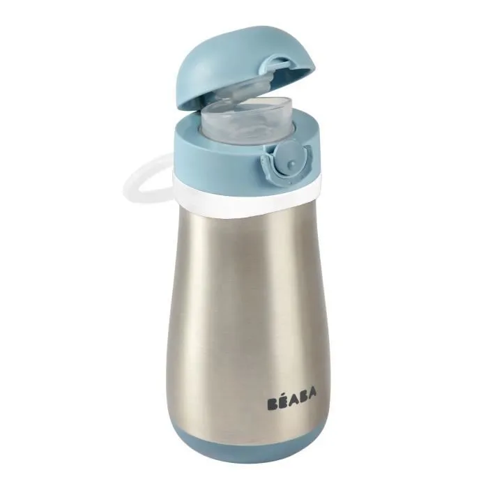 BEABA, Gourde inox 350 ml + anse - windy blue-1