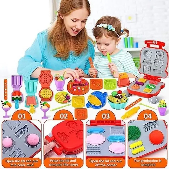Jouet de Creation,51 pièces Pâte À Modeler pour Enfants, Accessoires en Pâte à Modeler pour Créer des Hamburgers et des Pizza, Pâtes-1