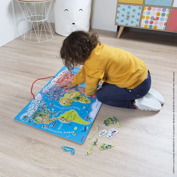 Puzzle Monde Magnétique en bois - Janod - 92 pièces - Dès 7 ans-2