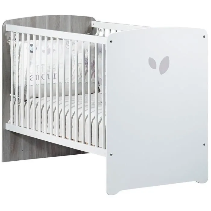 Chambre bébé trio Leaf: lit 120x60, commode à langer et armoire - Babyprice - Blanc-1