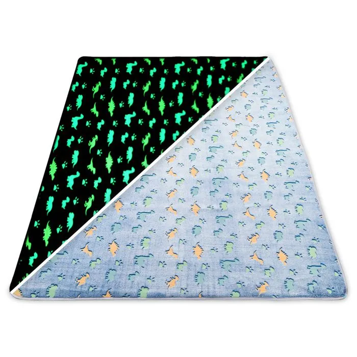 Tapis chambre d'enfant lumineux 100x160 cm - tapis enfant tapis de jeu fluo tapis câlin tapis dino lavable Dinosaure bleu-0