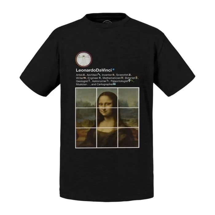 T-shirt Enfant Noir Leonard De Vinci La Joconde Réseaux Sociaux Peinture Peintre-0