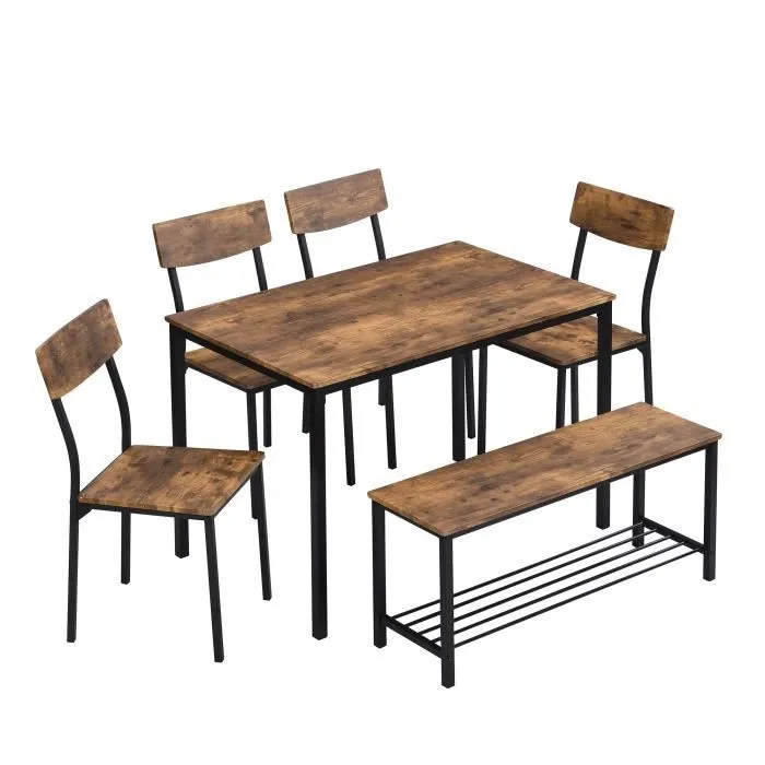 ModernLuxe Ensemble table et chaise - 6 pièces - cadre en acier - style industriel - marron-1