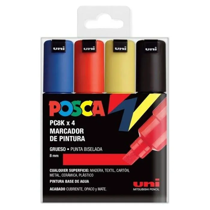 Marqueurs - Craftelier - UNI Posca - Lot de 4 - Pointe biseautée - Multicouleur - 8 mm-1