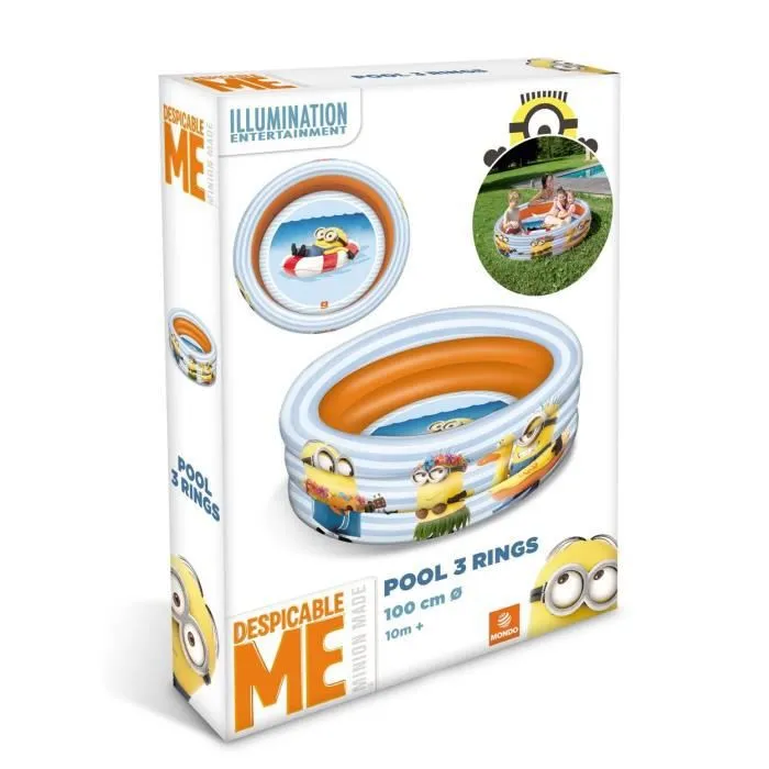 Piscine gonflable Les Minions 3 boudins 1 m de diamètre - Bleu - Enfant - Mixte-0