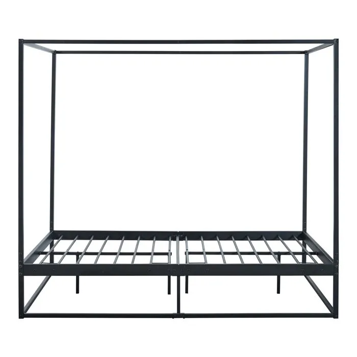 Lit à baldaquin Kristianstad et matelas à mousse froid 120 x 200 cm noir-3
