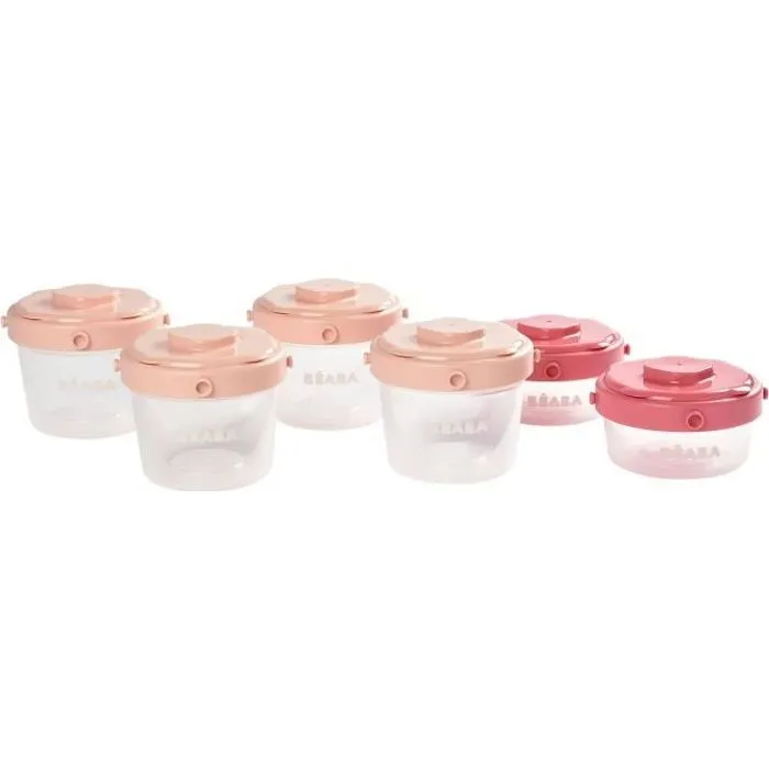 BEABA Lot de 6 portions clip de conservation 1er âge 60 ml/120 ml rose-0
