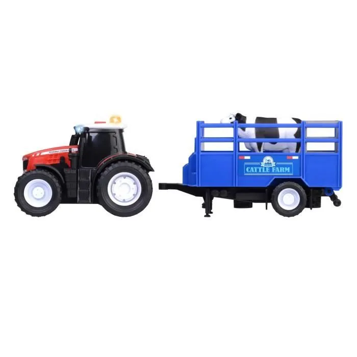 Tracteur Massey Ferguson - Dickie - 26cm - Roues libres, remorque, son et lumière - Dès 3 ans-3
