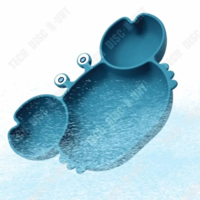 TD® Bébé assiette enfants vaisselle dessin animé crabe silicone ventouse bol bébé compartiment assiette fourchette cuillère ensemble-1