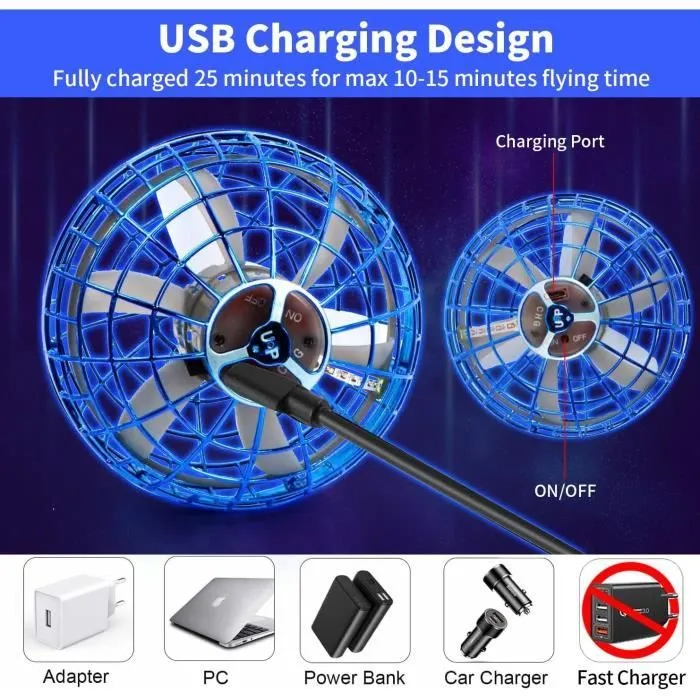 Boule Volante Lumineuse, Magique Balle Volante Flying Boomerang Ball Spinner, Ballon Volant Lumineux Drone Hoverball, Jouet Cadeau-2