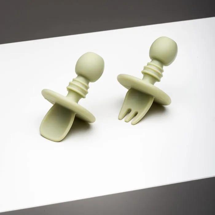 Couverts bebe Interbaby - SI013-74 - Ensemble de couverts d'apprentissage anti-etouffement pour bebe en silicone vert-3