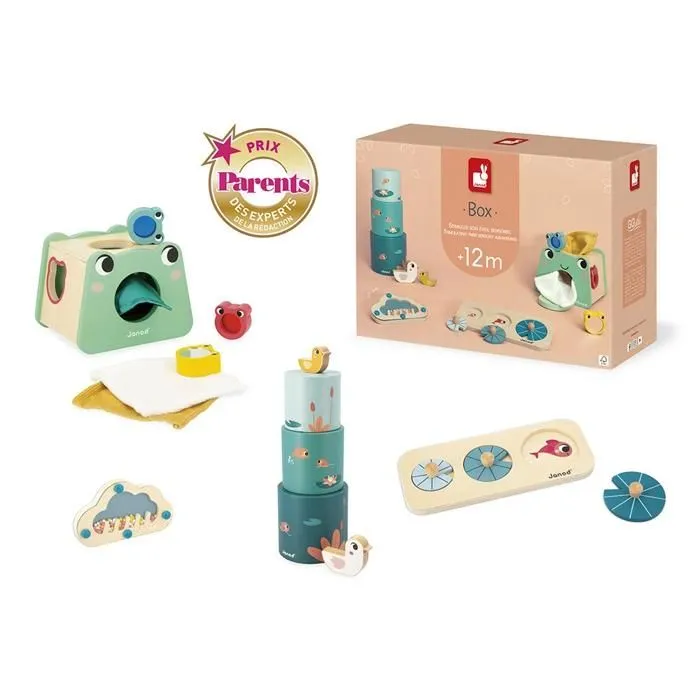 Box Jeux Bébé 1 An - 4 Jouets d'éveil adaptés - Jeu Sensoriel Bébé - Forme à l'Eveil du Nouveau-Né-0