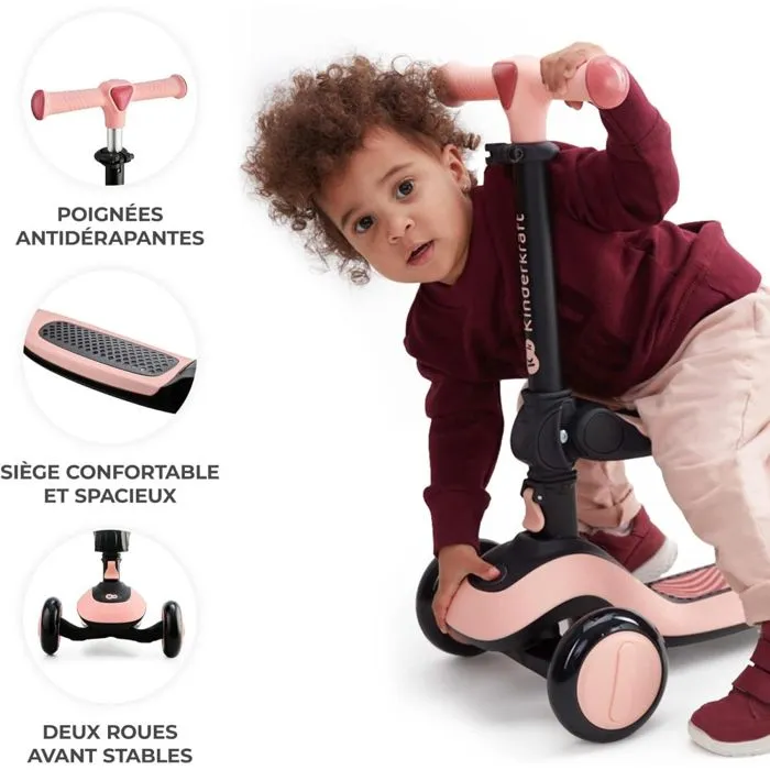 Draisienne 2 en 1 - vélo et trottinette HALLEY - KINDERKRAFT - Rose - 3 roues - Au guidon-3