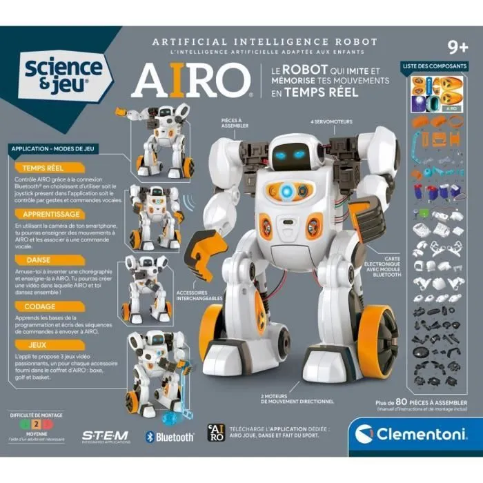 CLEMENTONI - AIRO, Robot à intelligence artificielle - Reconnait les gestes et les voix - Se déplace - Application dédiée avec algor-6