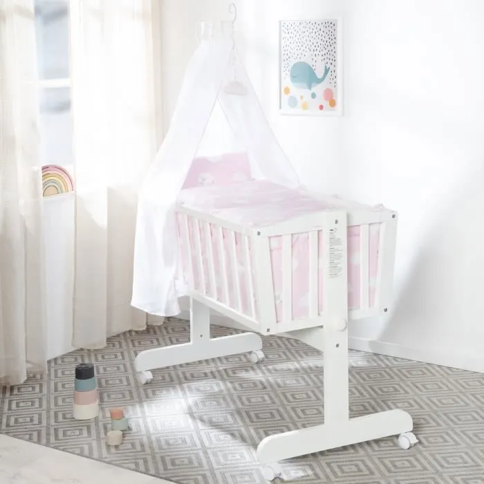 ROBA Berceau Complet "Kleine Wolke rose" à Roulettes - 40 x 90 cm - Blanc-2