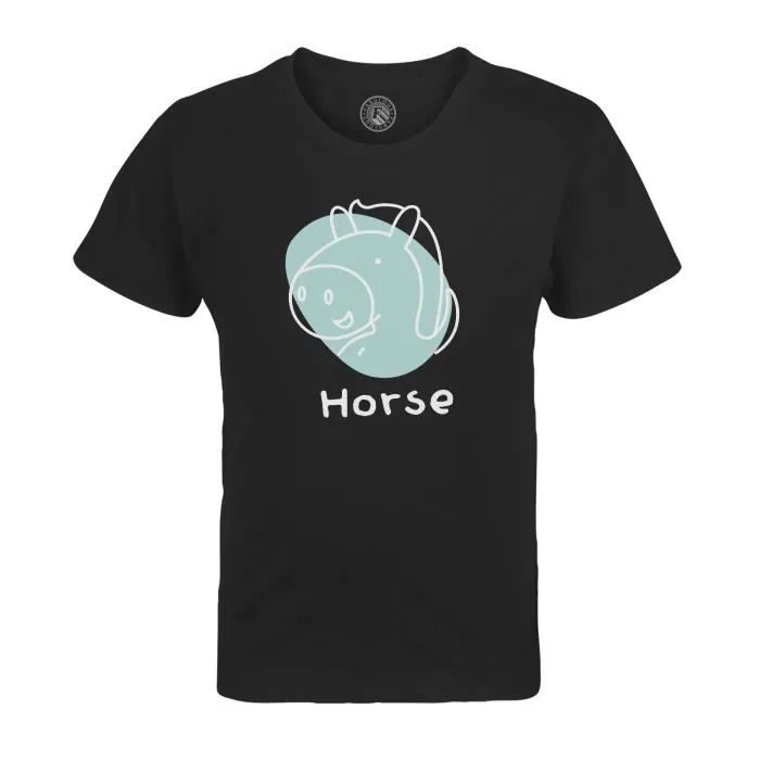 T-shirt Enfant Noir Cheval Signe Astrologique Chinois Dessin Zodiaque Horoscope Animal Illustration-0