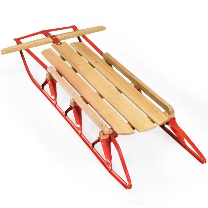 COSTWAY Luge en Bois 137cm Patins en Acier,Barre de Direction pour Neige Charge 150KG Adaptées aux Adultes et Enfants de 5 Ans+-0