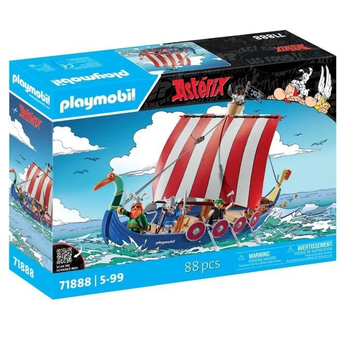 PLAYMOBIL 71888 Drakkar des pirates, Astérix, Personnages de la BD, Bateau et 4 personnages, 88 pièces, Dès 5 ans-3