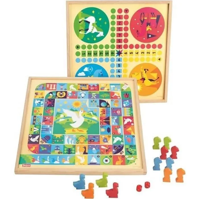 JEUJURA Jeux de l'oie et petits chevaux - Plateau en bois-0