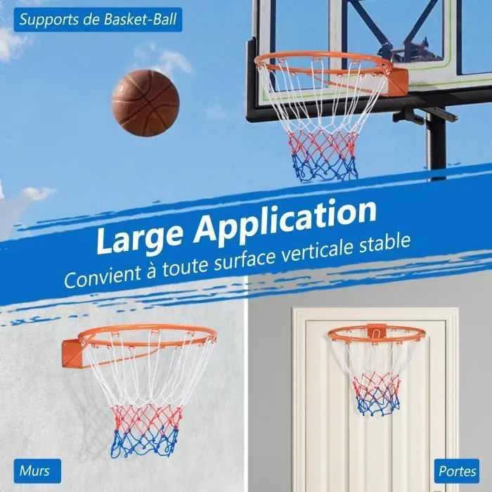 Cerceau Panier de Basket-ball Mural 38,5cm COSTWAY-Filet-Tube Métallique-Jante de Remplacement Universelle-Intérieur,Extérieur-Rouge-1
