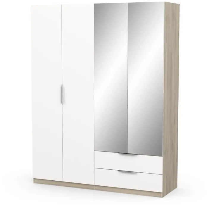 Armoire GHOST - Décor chêne kronberg et blanc mat - 4 Portes + 2 Tiroirs - 2 miroirs - L.157,3 x P.51,1 x H.203 cm - DEMEYERE-4